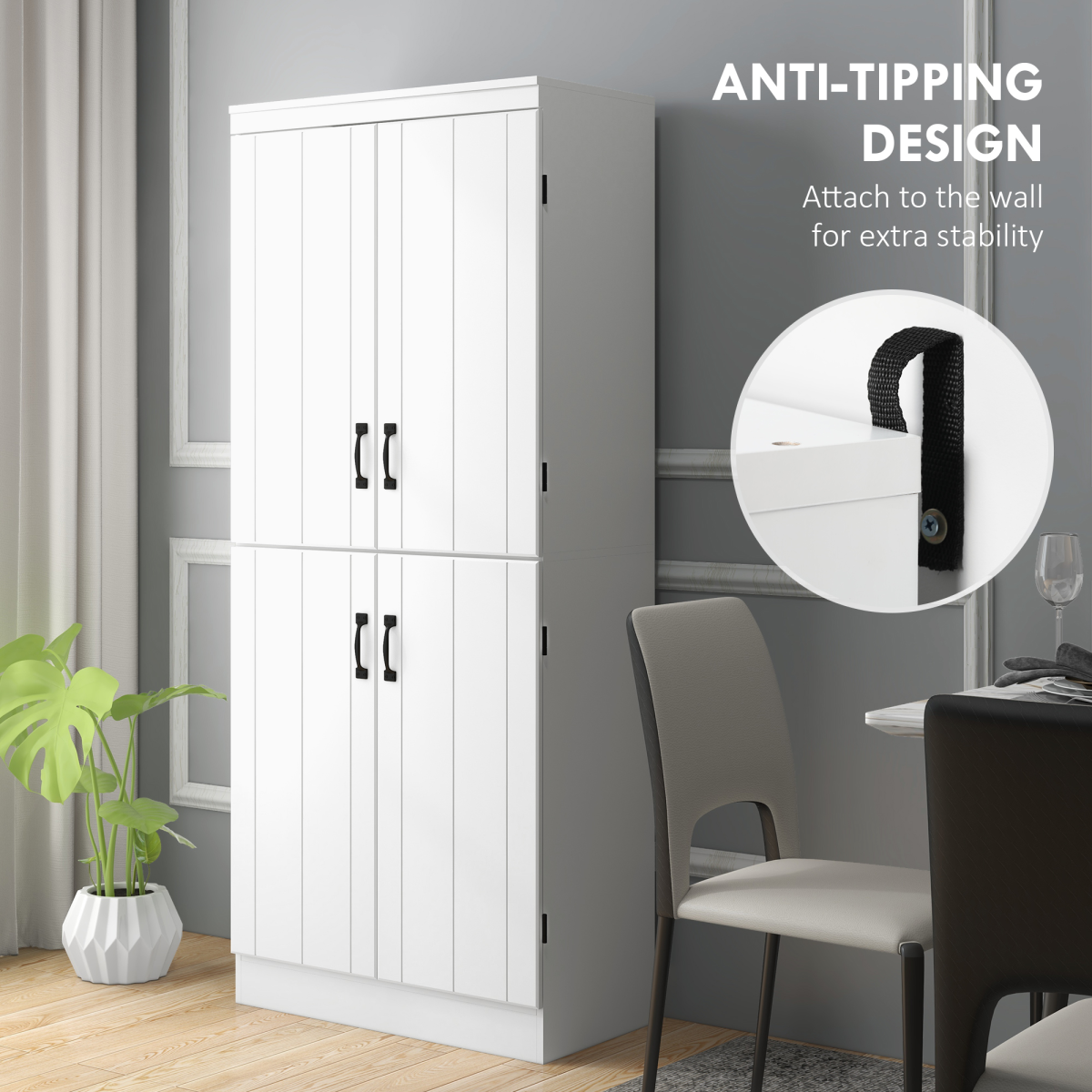 HOMCOM 4-Door Kitchen Storage Cabinet with Adjustable Shelves – White