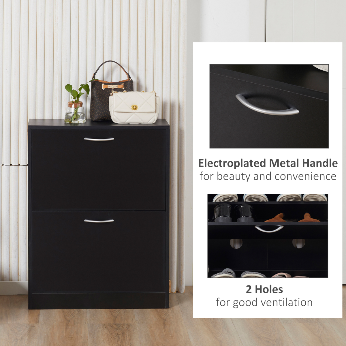 HOMCOM 2-Tier Shoe Cabinet with Flip-Down Doors – 12 Pairs, Adjustable Shelves, Black