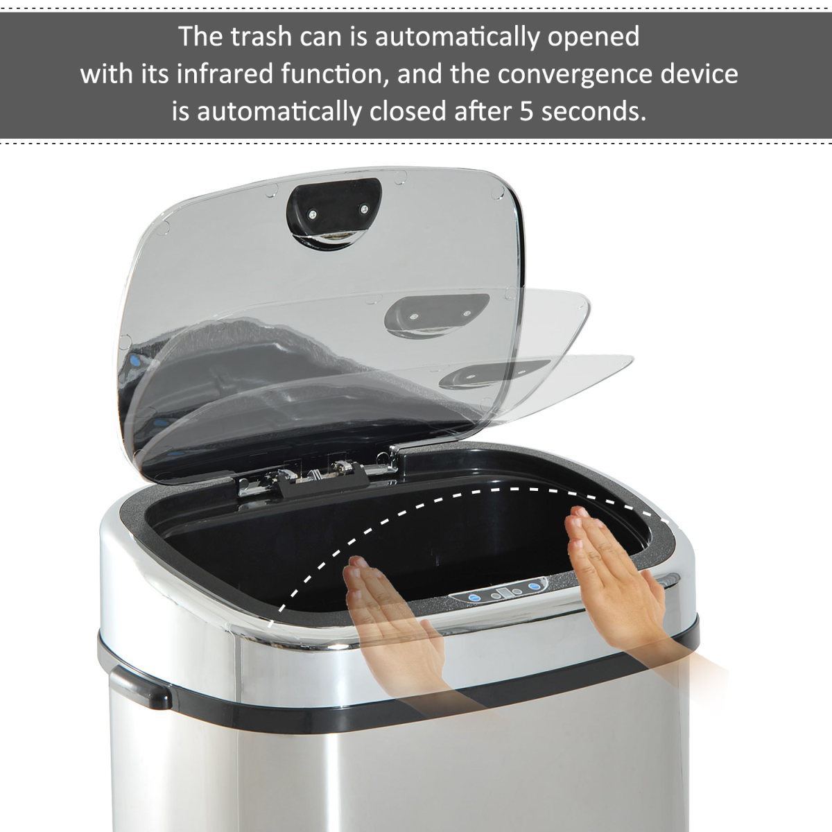 HOMCOM 68L Stainless Steel Automatic Sensor Bin – Touch-Free Hygienic Kitchen Bin, Silver