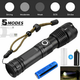 USB Rechargeable LED Flashlight with 5 Lighting Modes and Zoom – Camping and Hiking Torch, Black
