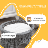 PawHut 2-Tier Willow Cat Condo with Padded Cushions – Elevated Wicker Pet Bed, Grey