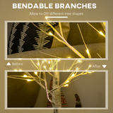 HOMCOM 4ft Artificial White Birch Tree with 72 Warm White LEDs – Pre-Lit Indoor and Covered Outdoor Decor