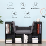 HOMCOM Sideboard Bookcase with Reading Seat, Cushions and Six Storage Cubes – Kids and Adults Storage Unit, Black