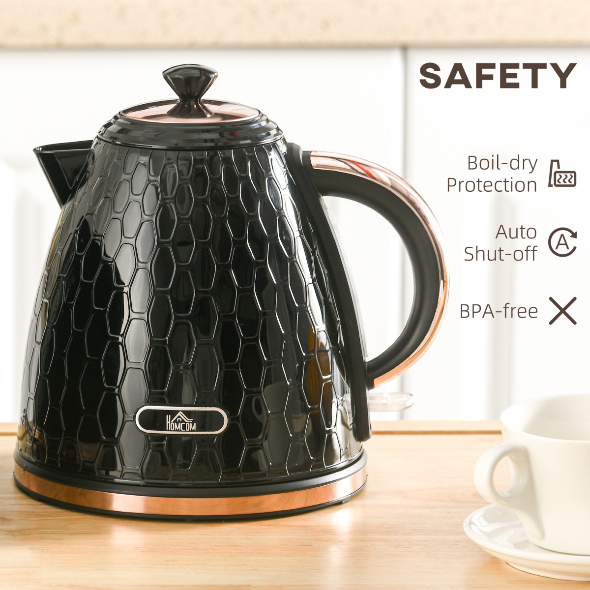 HOMCOM 1.7L 3kW Fast Boil Electric Kettle with 360° Swivel Base & Auto Shut-Off – Black