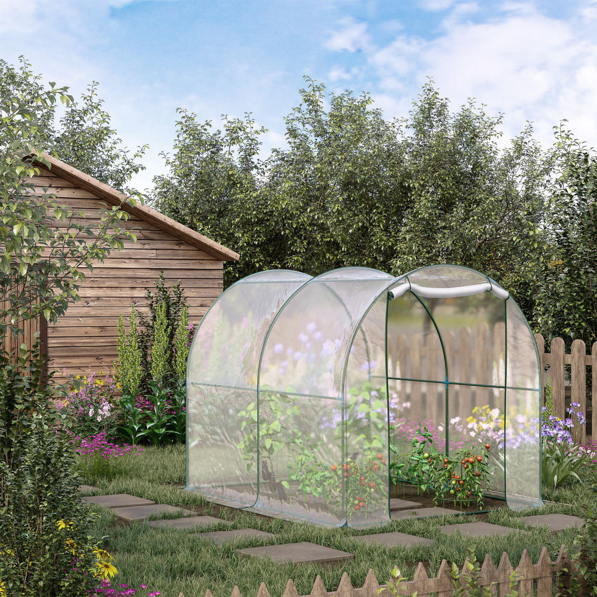 Garden Greenhouse with Roll-Up Zipped Door, 200W x 250D x 200H cm – Steel Frame, Transparent PVC Cover