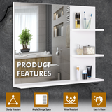 Kleankin Wall Mounted Bathroom Mirror with 3 Open Storage Shelves – Space-Saving Bathroom Storage, White