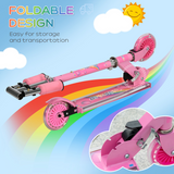 Kids Folding Scooter with Light-Up Wheels, Music and Adjustable Height – For Ages 3–7, Pink