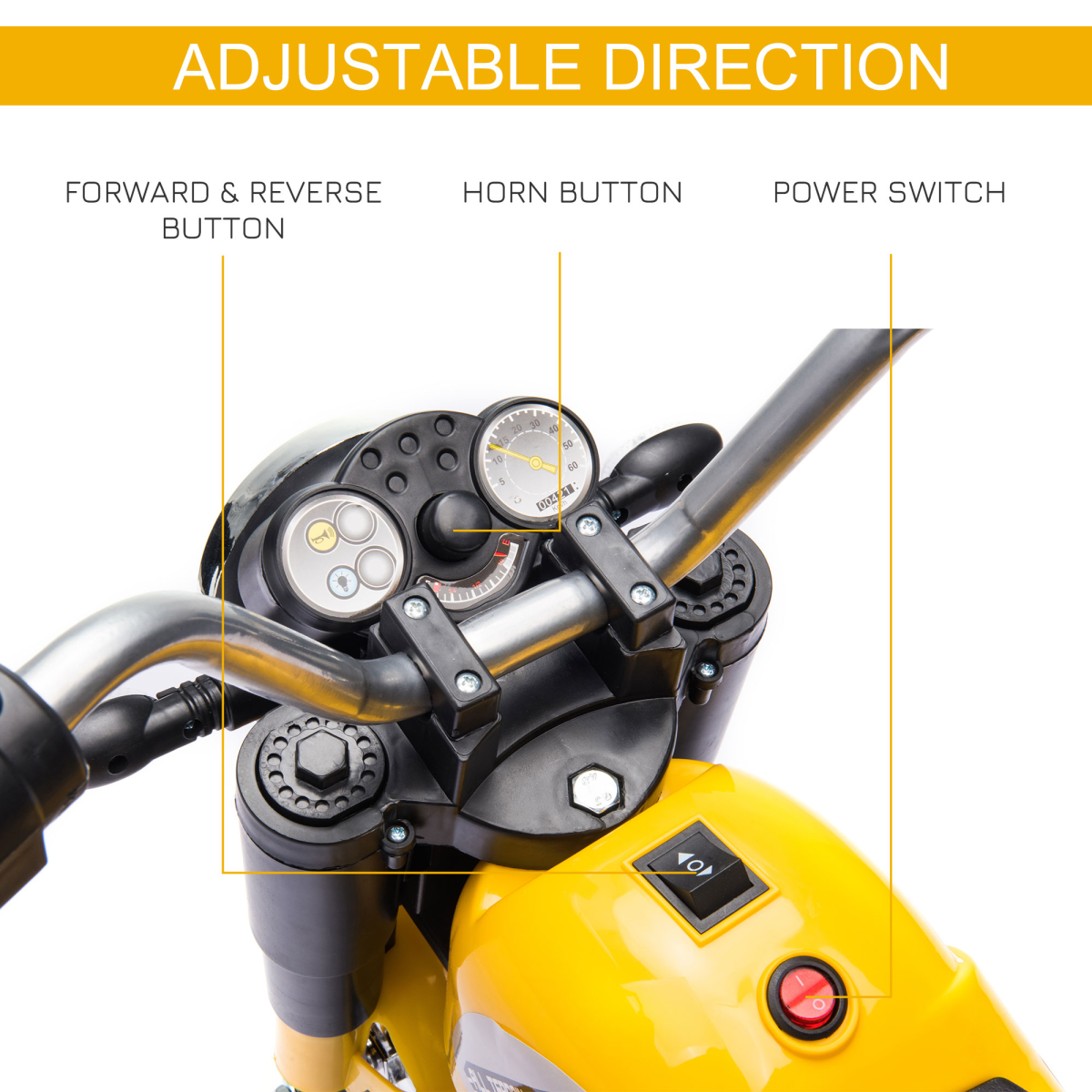 HOMCOM 6V Kids Electric Motorcycle Ride-On with Headlights & Horn – Battery Toy for 18-36 Months, Yellow