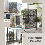 Outsunny 3-Panel Steel Leaf Garden Privacy Screen with Stand & Trellis – 6.5ft Decorative Space Divider, Black