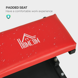 HOMCOM Rolling Workshop Stool with 360° Swivel Seat & Tool Tray – Padded Mechanic Stool for Garage, Red