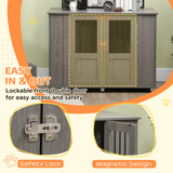PawHut Extra Large Dog Crate Furniture with Magnetic Locking Doors – Indoor Kennel, End Table, Grey