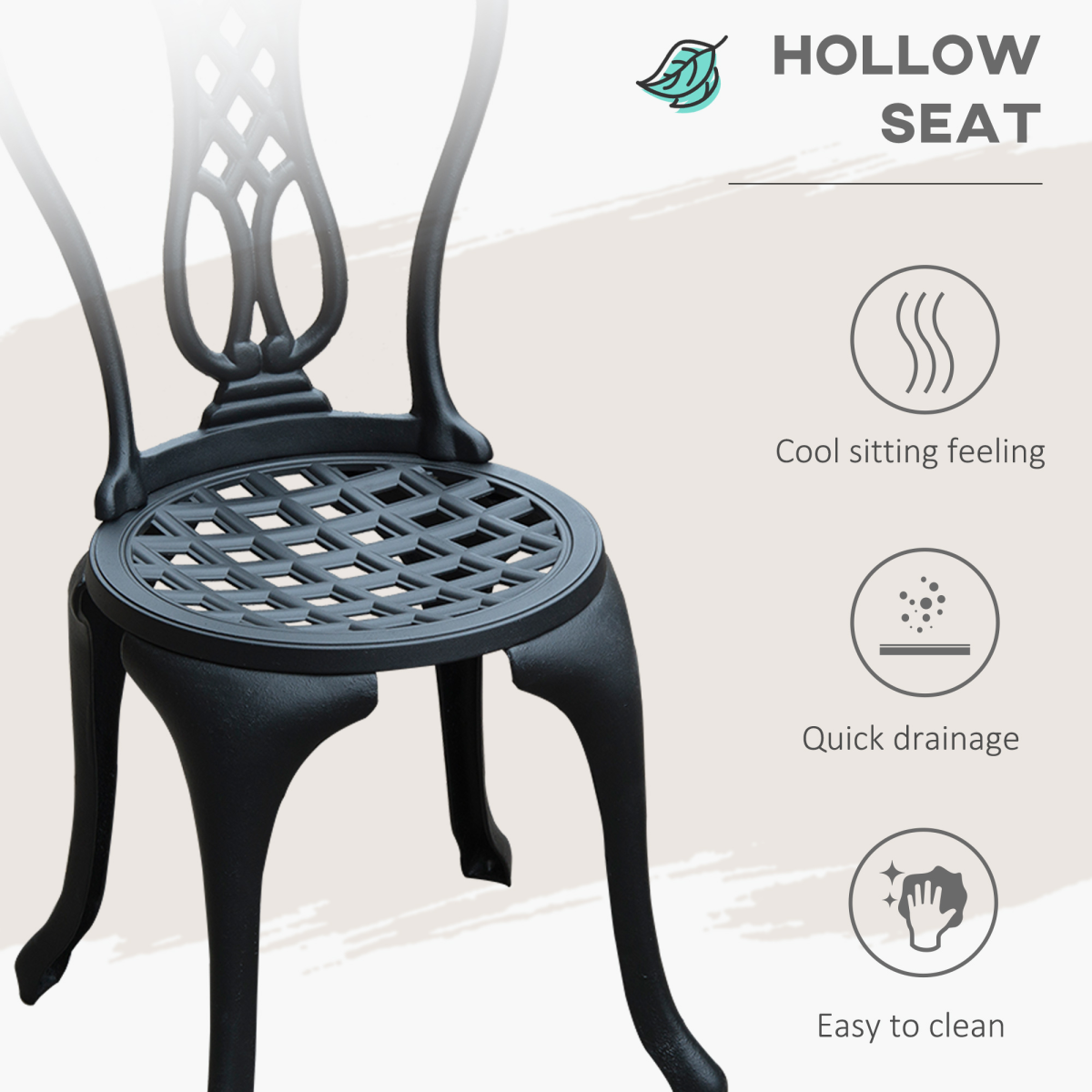 Outsunny 3-Piece Cast Aluminium Bistro Set with Parasol Hole – Garden Table & 2 Chairs for Patio