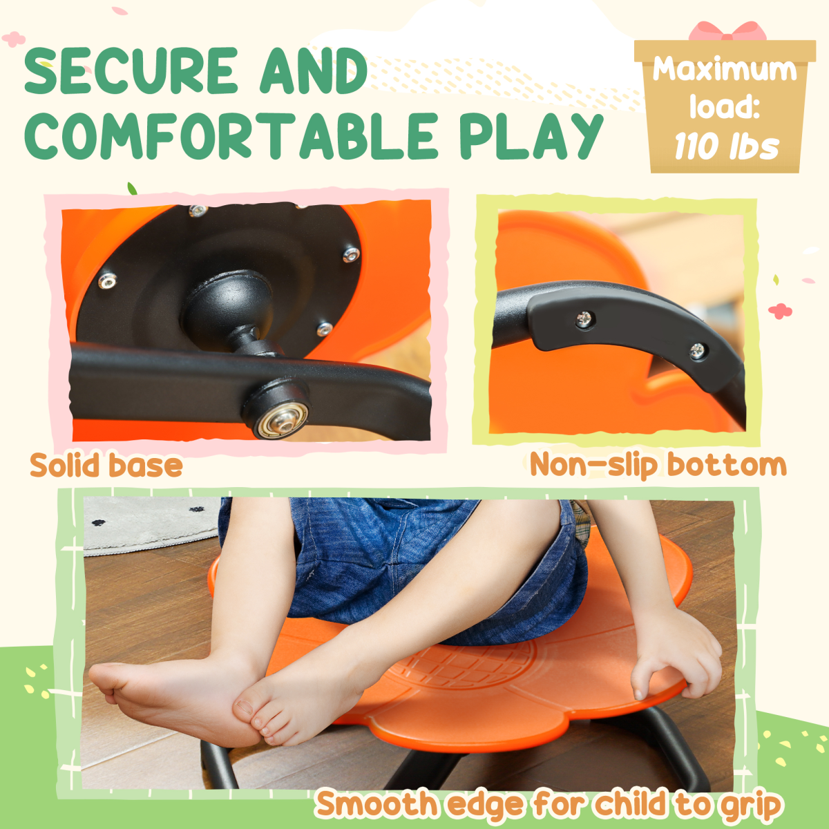 Kids Sensory Spinning Chair with Non-Slip Base – Swivel Seat for Balance & Coordination, Ages 3–6, Orange