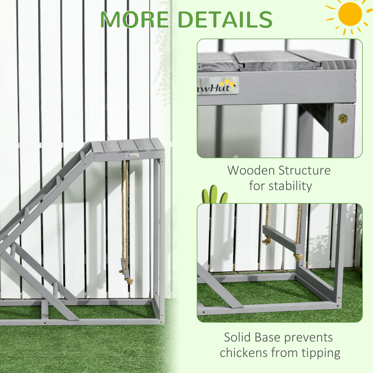 PawHut Chicken Coop Activity Toy with Swing, Ladder & Platform for 2 Chickens – Fir Wood Perch Stand, Grey