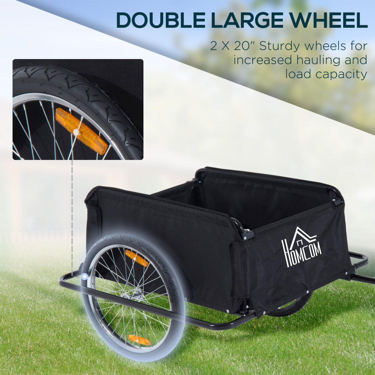 HOMCOM Two-Wheel Bicycle Cargo Trailer with Folding Storage Bag & Top Cover – 40kg Steel Frame Bike Wagon