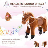 HOMCOM Rocking Horse Ride-On with Sounds, Plush Body and Rolling Wheels – Kids Toy for Ages 3+