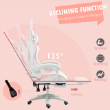 Vinsetto Pink Gaming Chair with Removable Bunny Ears, Retractable Footrest & Reclining Backrest