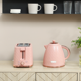 Kettle and 2-Slice Toaster Set with 1.7L Fast Boil Kettle & 7 Browning Levels – Honeycomb Design, Light Pink