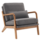 Oak Armrest Upholstered Single Lounge Chair – Comfortable Accent Armchair for Living Rooms & Bedrooms, Dark Grey