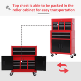 HOMCOM Portable Steel Tool Top Chest with Storage Drawers & Lift-Up Lid – Workshop Tool Storage, Red