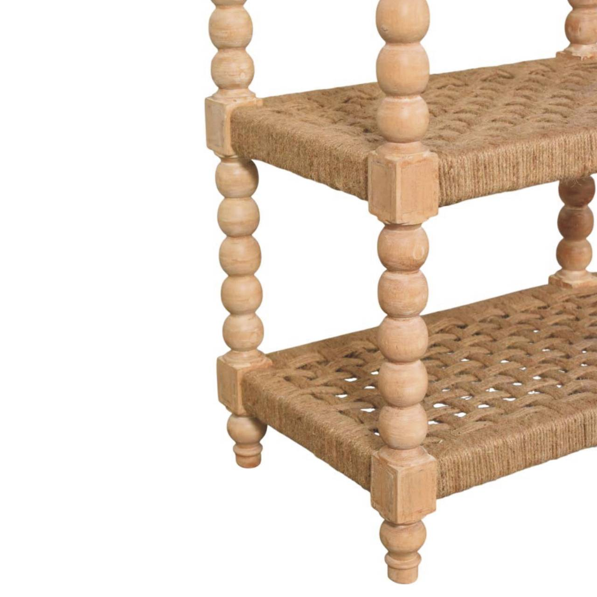 Artisan Furniture Solid Wood Savoy Bobbin Console Table with Jute Shelves & 2 Drawers – Hallway, Beige