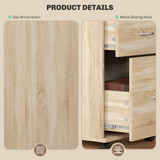 HOMCOM Mobile Pedestal Filing Cabinet with 2 Drawers, Lockable Top & Wheels – Office Storage, Oak Effect
