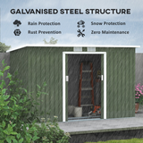 Metal Garden Shed with Sliding Lockable Double Doors, 2 Vents & Foundation Kit – 280 x 130cm, Light Green