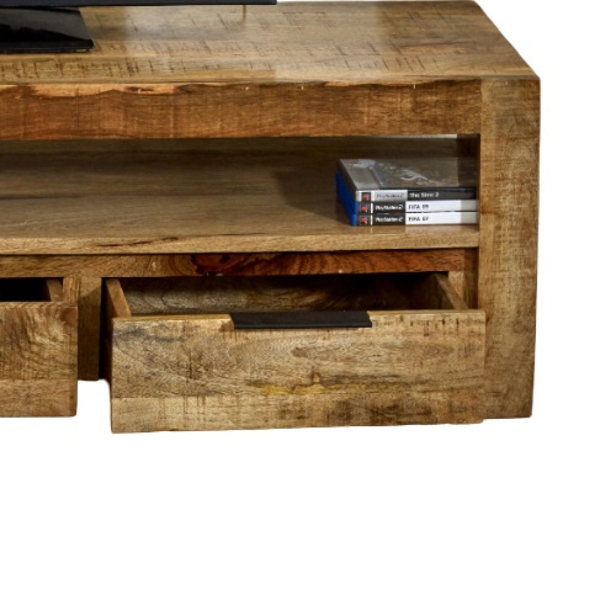 Surrey Solid Mango Wood Large TV Unit with 3 Drawers – Handmade Media Storage, Natural Finish