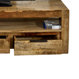 Surrey Solid Mango Wood Large TV Unit with 3 Drawers – Handmade Media Storage, Natural Finish