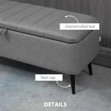 HOMCOM Linen Fabric Storage Ottoman Bench with Steel Legs – Footstool & Seat, Grey