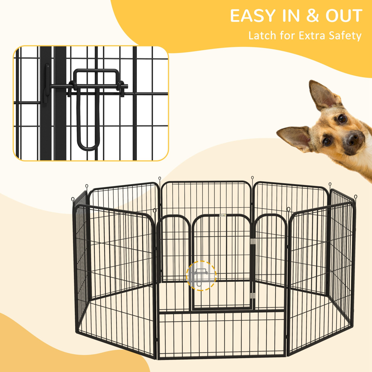 Pawhut 8-Panel Metal Pet Playpen for Dogs and Puppies – Folding Indoor and Outdoor Run Fence with Lockable Door