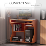 HOMCOM Computer Desk with Wheels, Pull-Out Keyboard Tray and Shelves – Mobile Laptop Writing Table, Cherry Wood