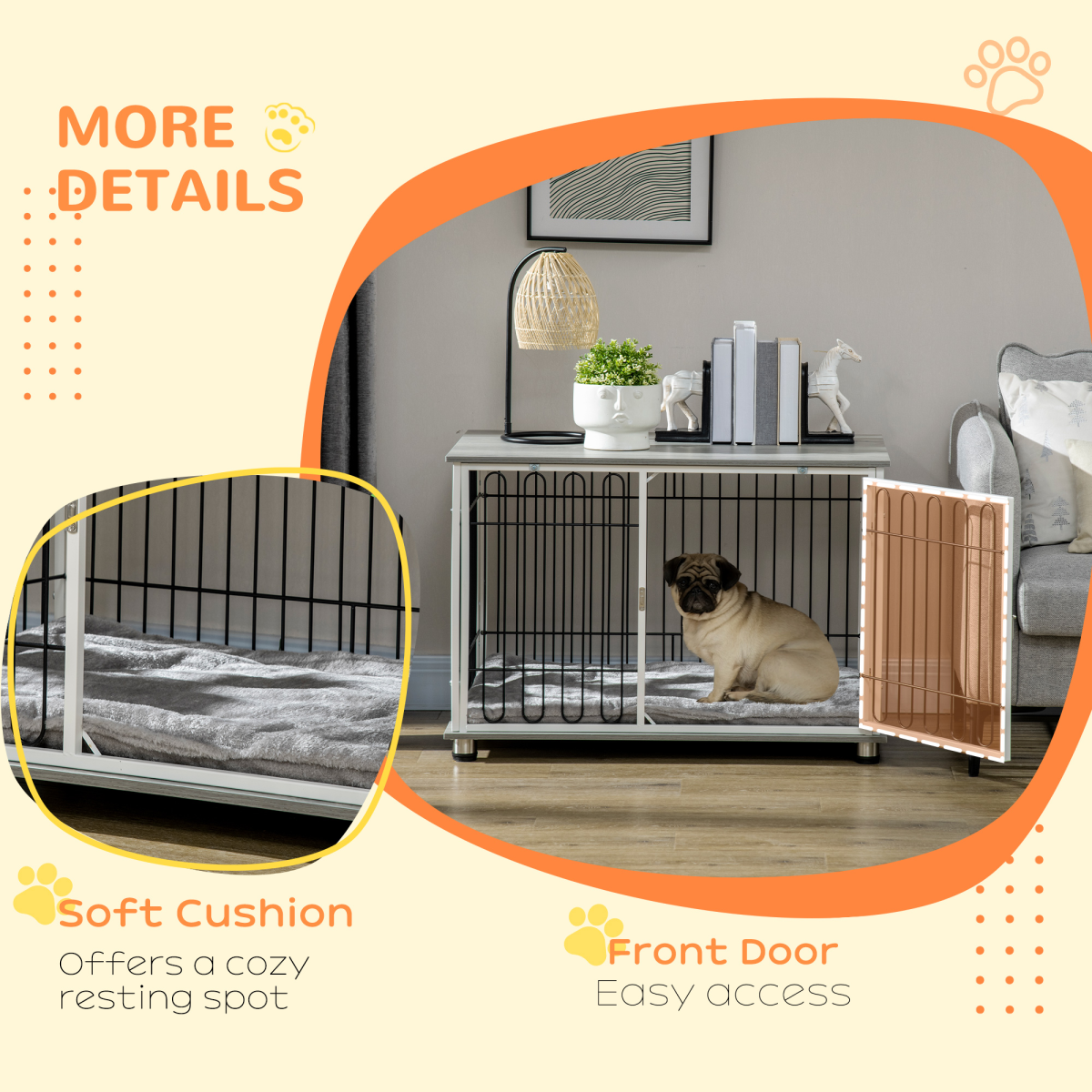 PawHut Dog Crate Furniture End Table with Washable Cushion and Lockable Door – Small to Medium Dogs