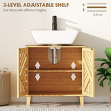 HOMCOM Bamboo Bathroom Under Sink Cabinet with Adjustable Shelf & U-Shape Cut-Out – Nordic Style, Natural