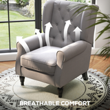 Retro Wingback Accent Armchair with Solid Wood Frame & Padded Seat – Living Room Reading Chair, Grey