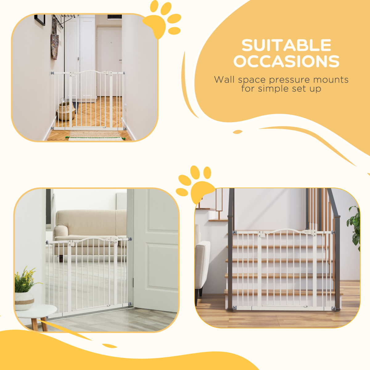 PawHut Adjustable Metal Pet Gate, 74–100cm Safety Barrier with Auto-Close Door – Dog Stair Gate, White