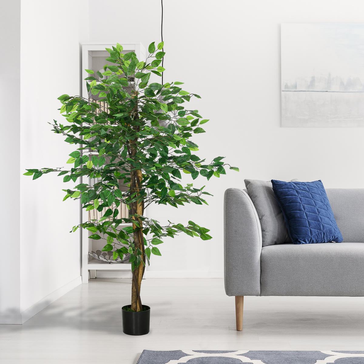 HOMCOM 150cm Artificial Ficus Tree with Nursery Pot – Low-Maintenance Indoor and Outdoor Home Decor