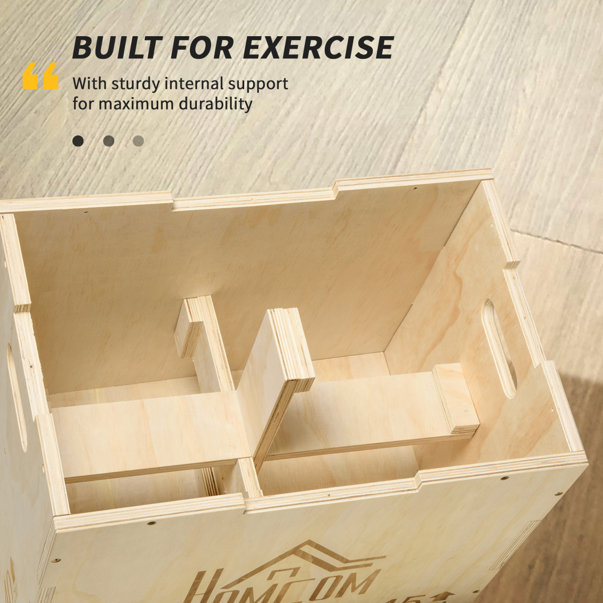 HOMCOM 3-in-1 Wooden Plyo Box with 40/45/60cm Jump Heights & Carved Handles – Home Gym Training, Natural