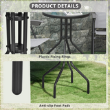 Outsunny Round Metal Garden Table with Tempered Glass Top, 60cm x 70cm H, Black