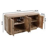 Indian Hub Hudson Carved Mango Wood 4 Door Large Sideboard – Hand-Crafted Storage Cabinet
