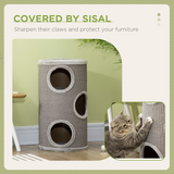 PawHut Cat Barrel Tree Tower for Indoor Cats and Kittens with Sisal Cover and Cosy Platform – Light Grey