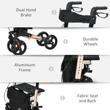 HOMCOM 4-Wheel Rollator Walker with Seat, Backrest & Bag – Height Adjustable Walking Aid, Gold Tone