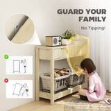 HOMCOM Narrow Console Table with 2 Fluted Drawers & Open Shelf – Slim Hallway Table, Natural