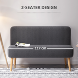 HOMCOM Modern 2-Seater Linen-Look Loveseat Sofa with Solid Wood Legs – Dark Grey