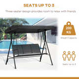 Outsunny 3 Seater Garden Swing Hammock with Canopy, Steel Frame & Anti-Slip Feet – Patio Swing Seat, Black