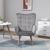 HOMCOM Velvet-Touch Tufted Wingback Accent Armchair with Wooden Legs – Living Room and Bedroom Chair, Grey