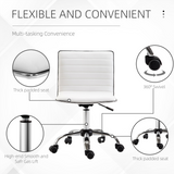 HOMCOM Armless Mid-Back Ergonomic Office Chair with 360 Swivel and Adjustable Height – PU Leather, White