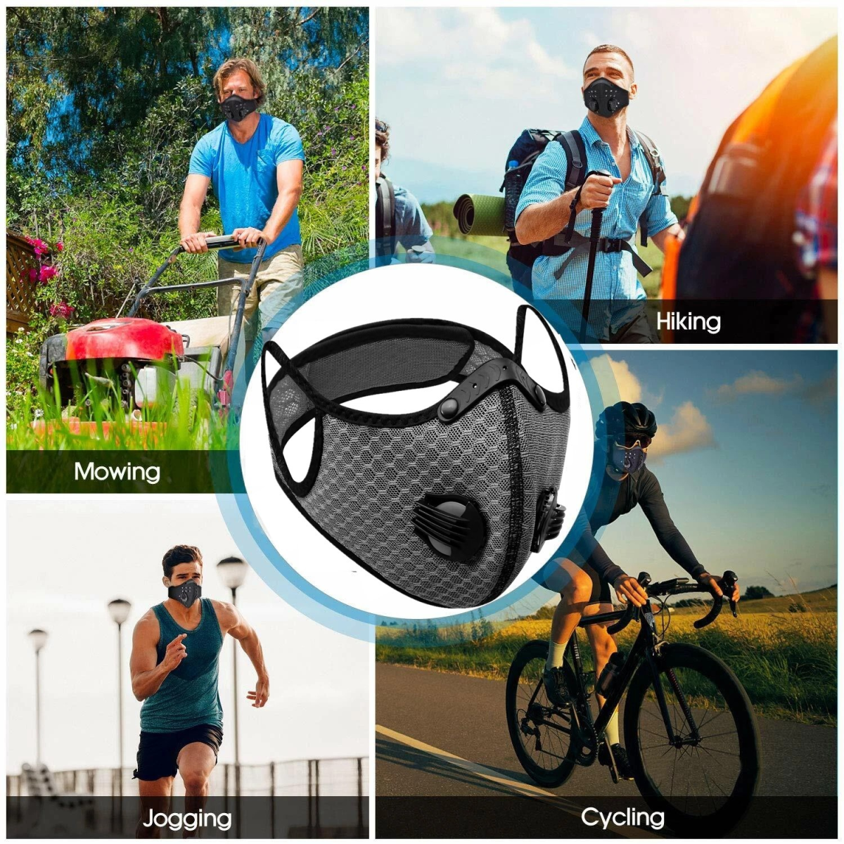 Reusable Half Face Mask with Activated Carbon Filters – Cycling & Outdoor Sports Face Cover, Grey