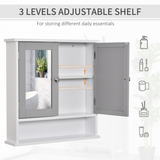 kleankin Wall-Mounted Mirror Cabinet with Double Mirrored Doors and Open Shelf – Bathroom Storage, Grey