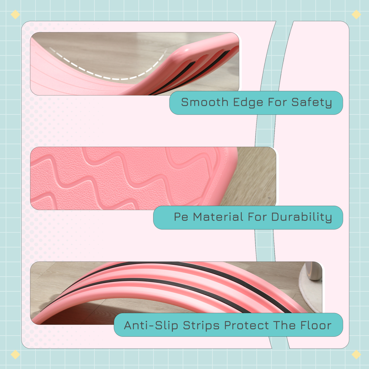 ZONEKIZ Kids Balance Board Wobble Stepping Stone with Anti-Slip Strip – Montessori Toy for Ages 3-6, Pink